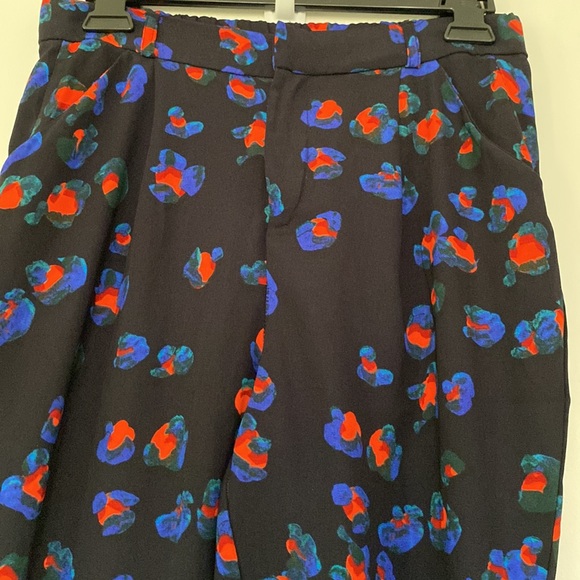 Topshop Navy Floral Printed High Rise Tapered Trouser Ankle Pants - Picture 5 of 10